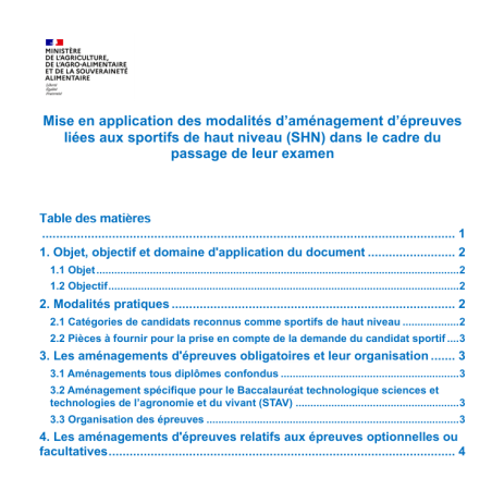 Modalités d’aménagement d’épreuves  liées aux sportifs de haut niveau (SHN)