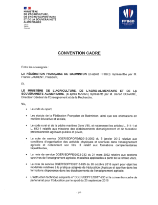 Signature Convention nationale MAASA / FF Badminton